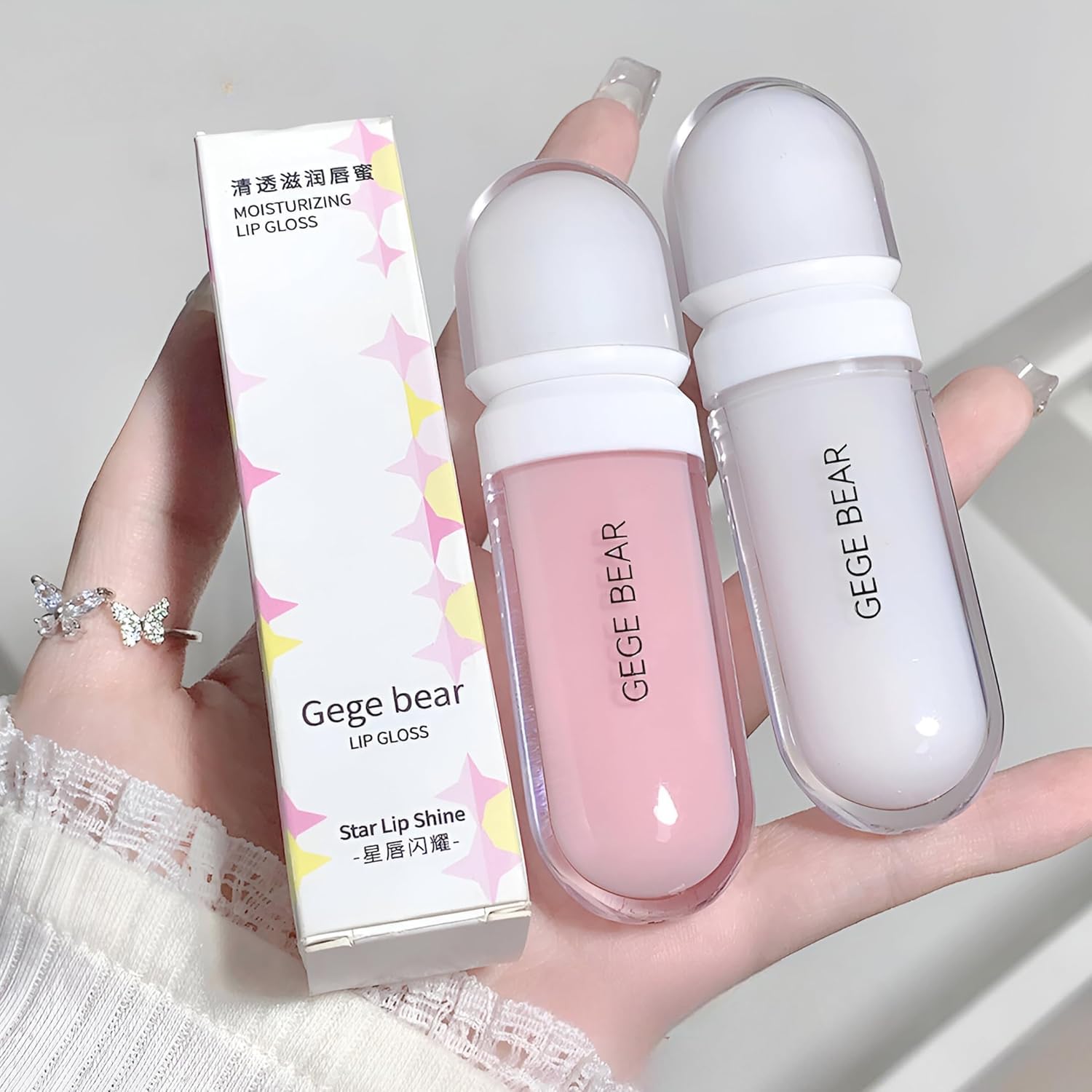 Gege Bear Star Shine Lip Gloss | High Shine Glossy Finish | Light Pink & Milky Nude Shades | Long Lasting Waterproof Hydrating Lips | Lightweight Texture Moisturizing Lip Care | Perfect for Shiny Natural Makeup Looks | Soft & Smooth Gloss | For Women & Girls with Brush Applicator (01# Light Pink, 6.5g)-picture-28