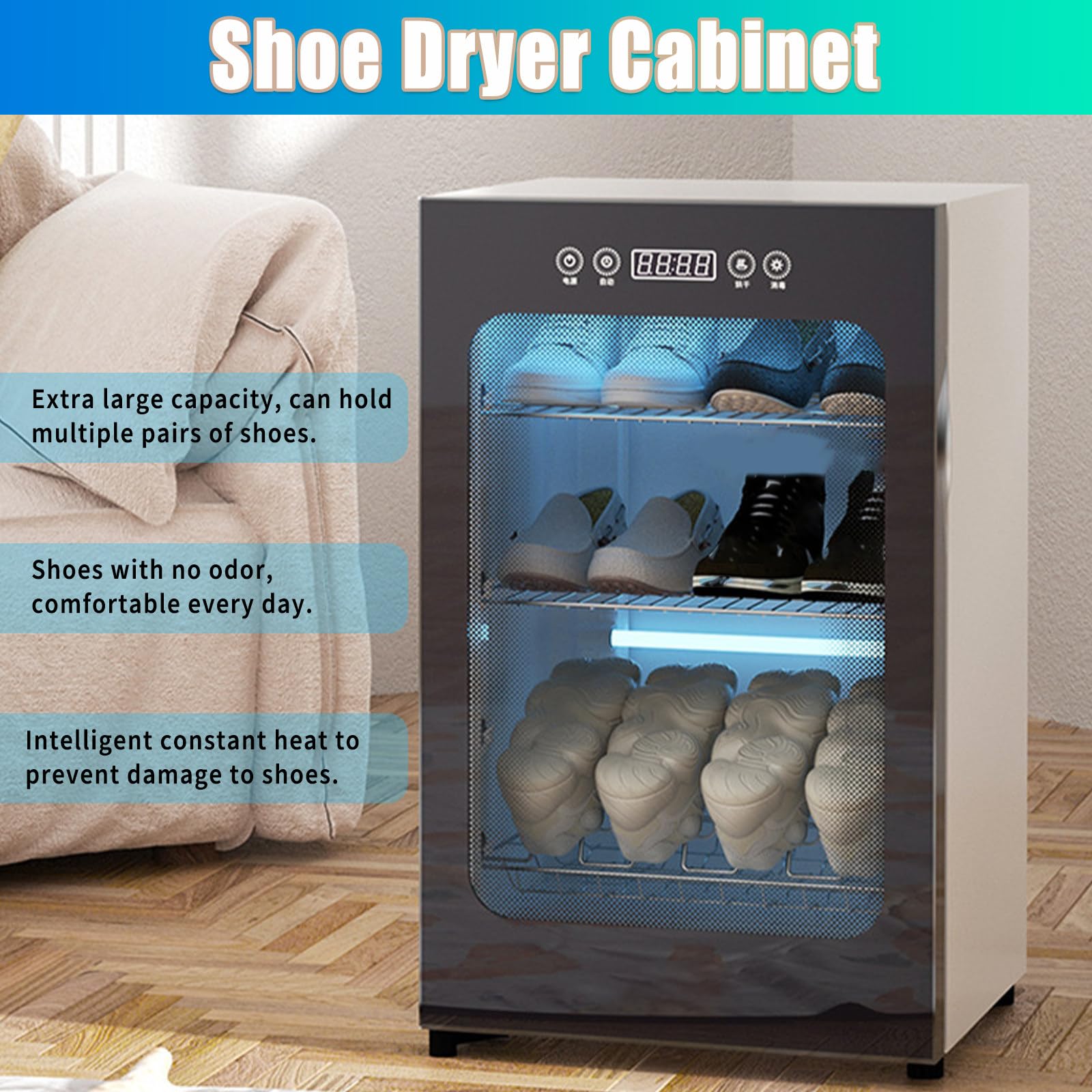 Armadio Asciuga Stivali e Scarpe per 6-8 Paia, Asciugatura Rapida con Doppio Turbo e Controllo Intelligente della Temperatura per Sneakers, Stivali e Scarpe in Pelle