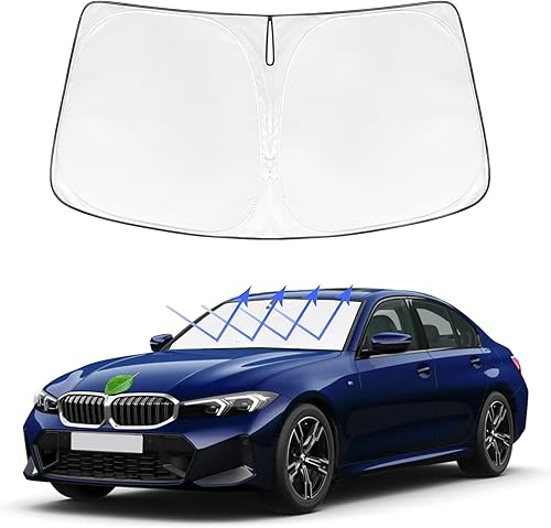 Parasol para parabrisas delantero compatible con BMW Serie 3 2019-2024 2019-2024, ajuste personalizado, plegable, protector contra el calor, bloquea