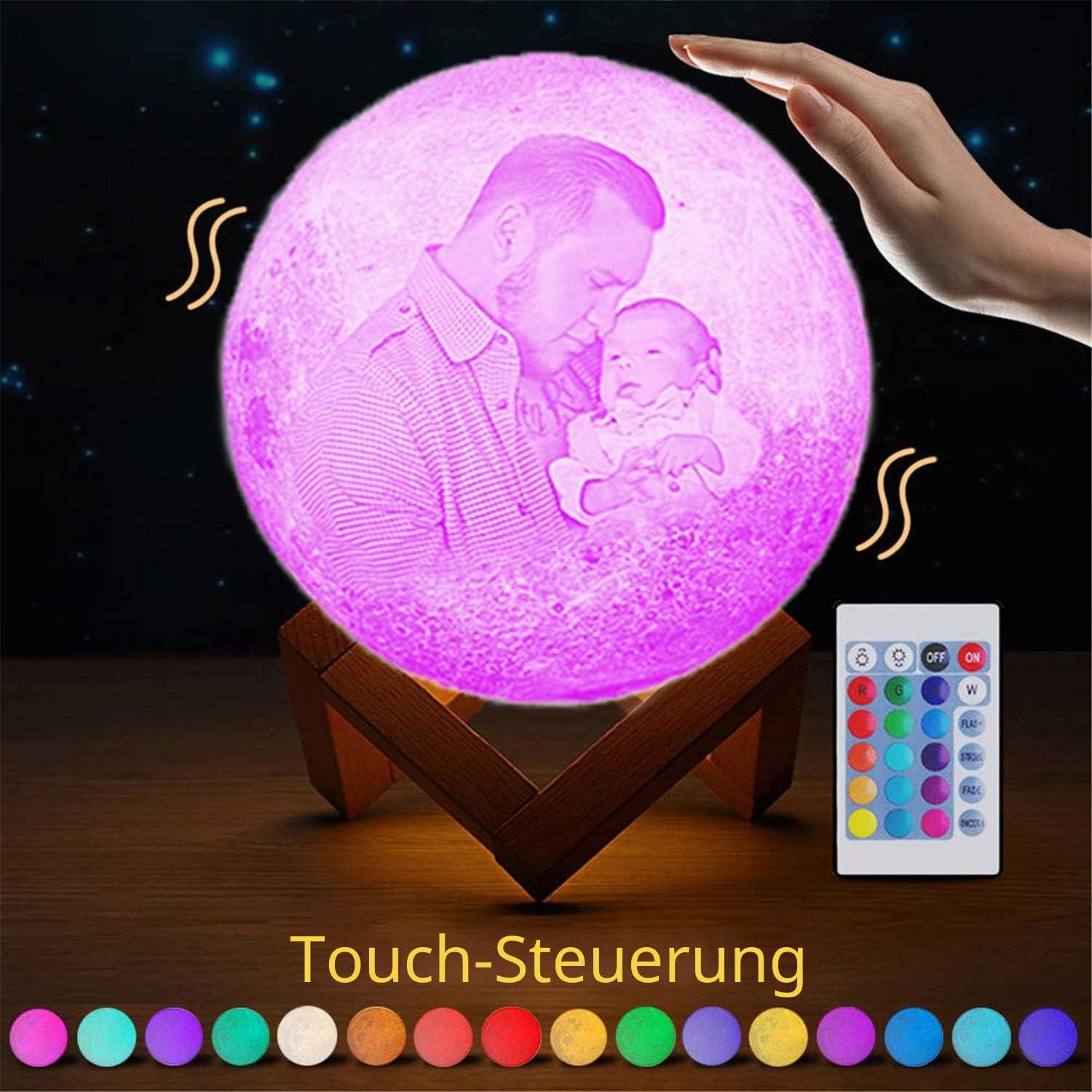 16 Farben Kundenspezifisches Foto Mond Lampe Nachtlampe 3D Mond Lampe Mondlicht LED LIGHT Nachtlicht Mit fernbedienung Schlafzimmer Dekor USB Lade Stimmung Licht für Tragbare Nachtlampe