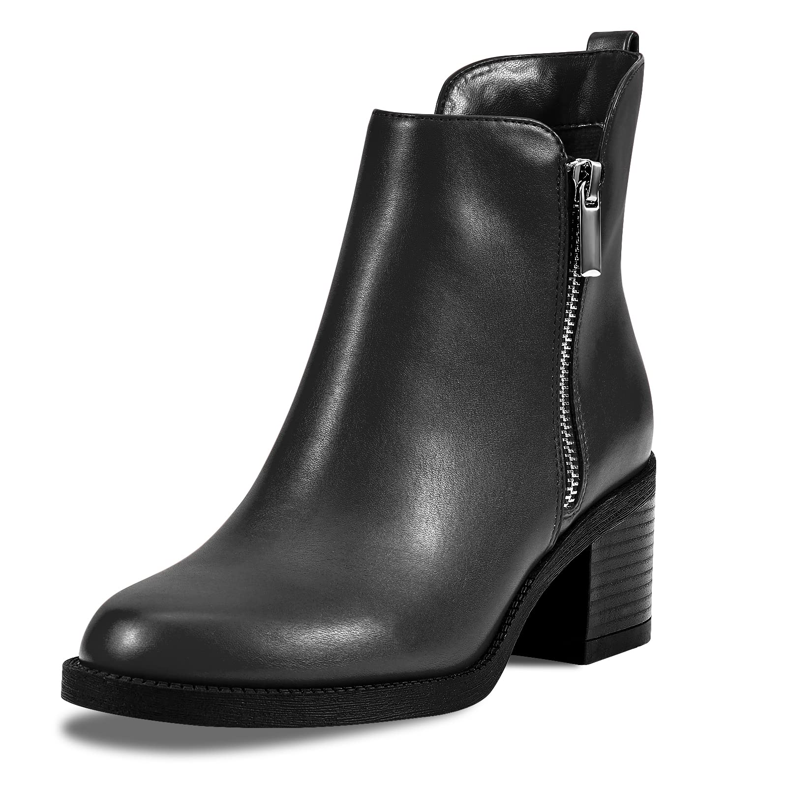 PIZZ ANNU Womens Fashion Ankle Boots Round Toe Low Chunky Block Heel Non-Slip Comfortable Short Boots Side Zipper