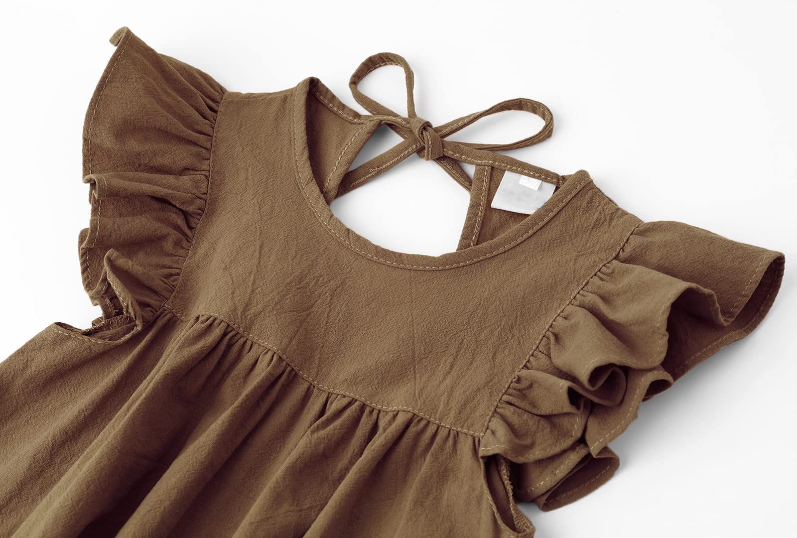 Vestito da bambina in cotone e lino con volant Halter senza maniche Abiti estivi per bambini