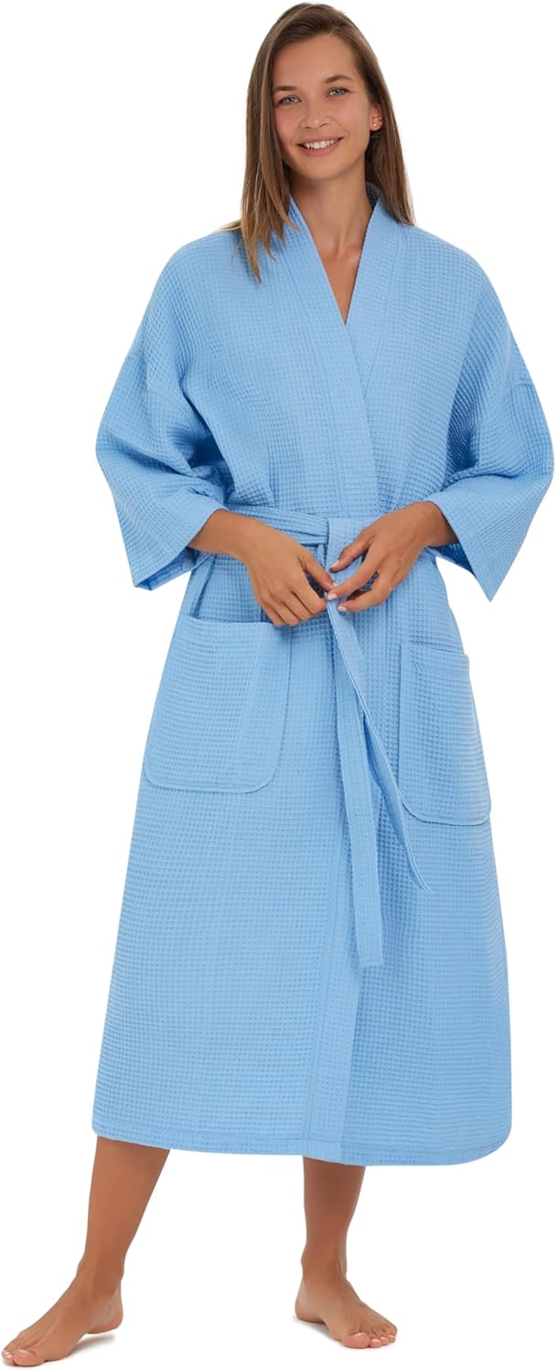 MONARCH Unisex Square Waffle Spa Kimono Robe – Soft Lightweight Fabric & Generously Sized Hotel & Spa Robe with Pockets