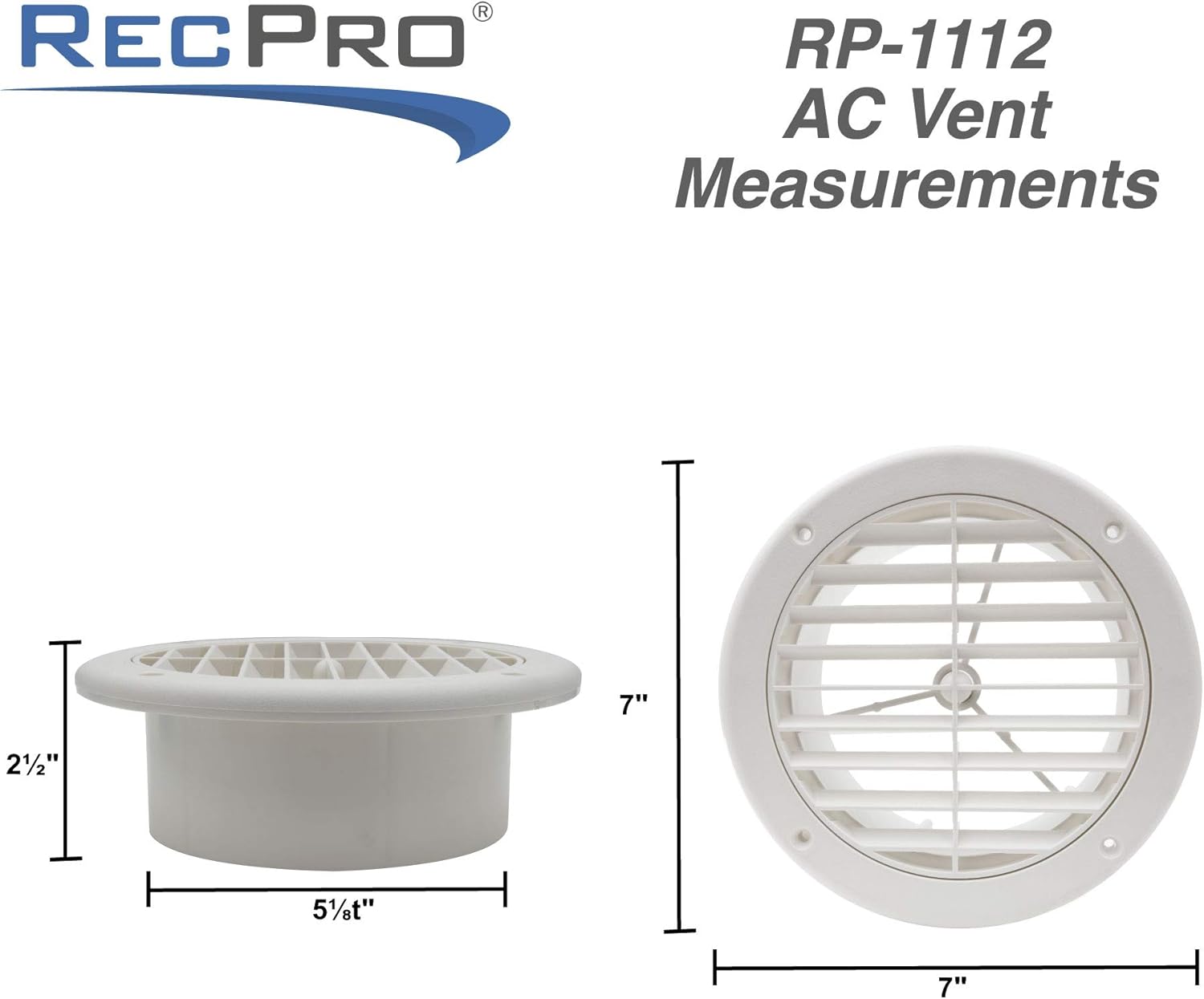 RecPro RV AC 5" Side Vent | Optional Charcoal Filter | White | Camper (5 Pack, With Charcoal Filter)