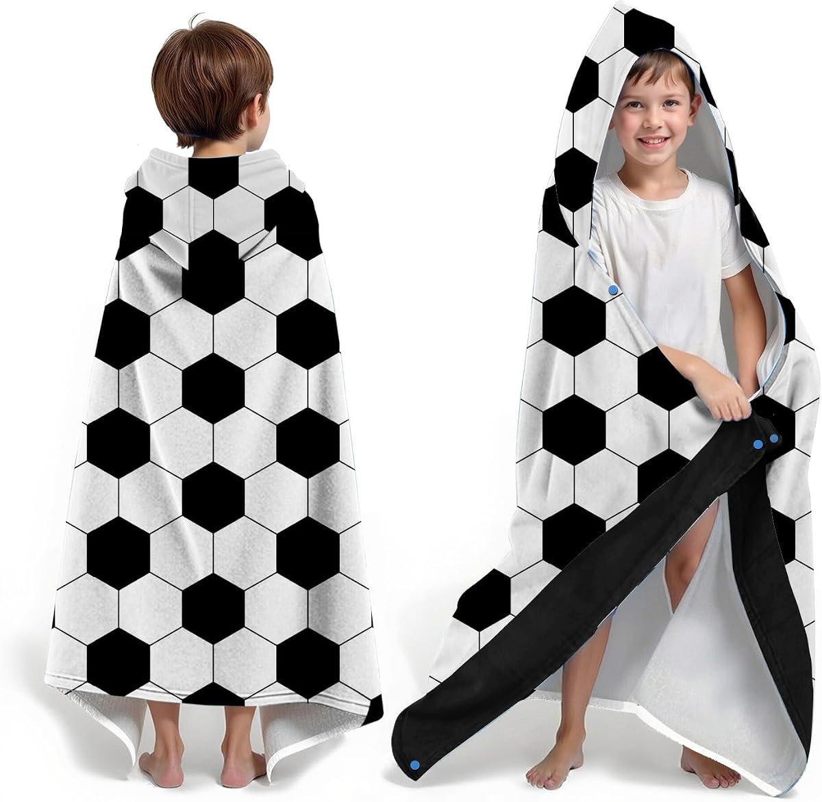 Toallas de baño grandes con capucha de fútbol para niños Toalla de playa para niños 35 "x 60" | Albornoz tipo poncho con capucha, suave y absorbente, de secado rápido, ideal para playa, piscina y baño, de 7 a 10 años