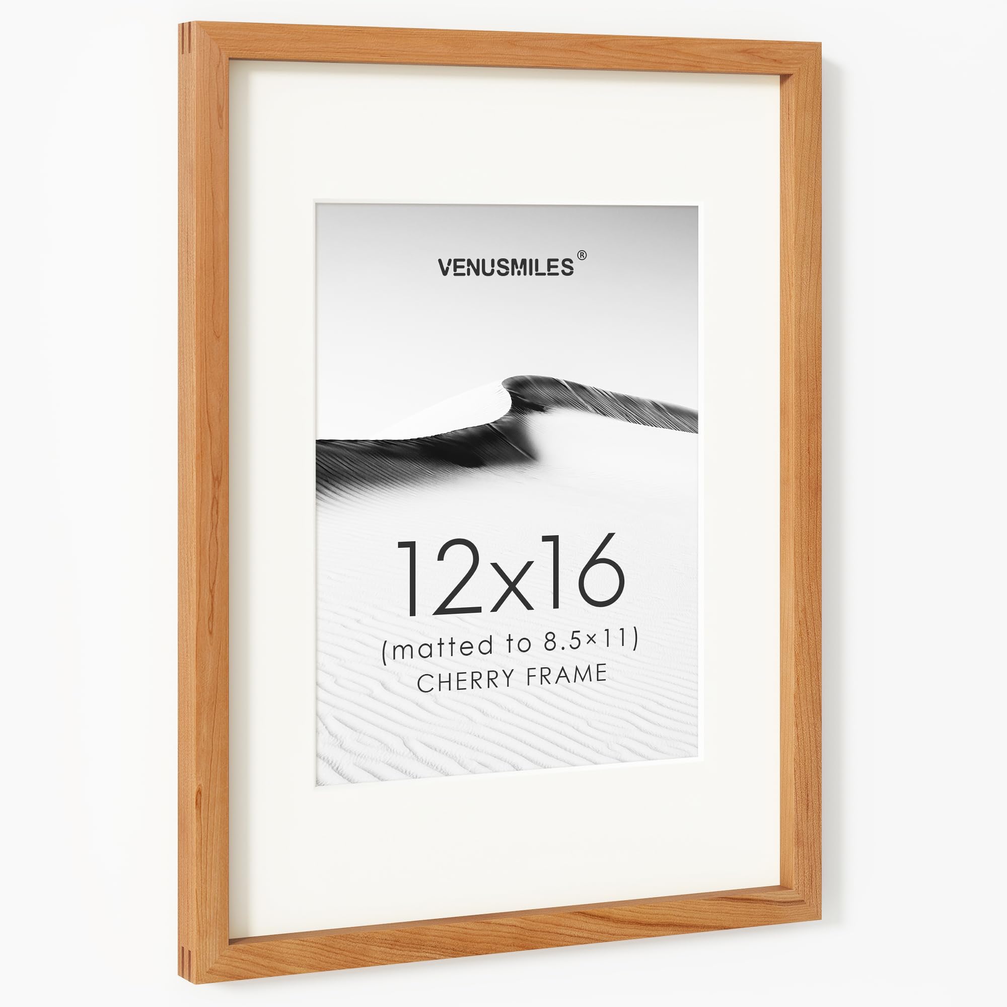 12x16 Picture Frame, USA-Sourced Natural Cherry Wood Photo Collage Frame with HD Tempered Glass, Modern Simple 12 x 16 Wooden Frame Matted to 8.5x11, Vertical &amp; Horizontal Wall Hanging Display