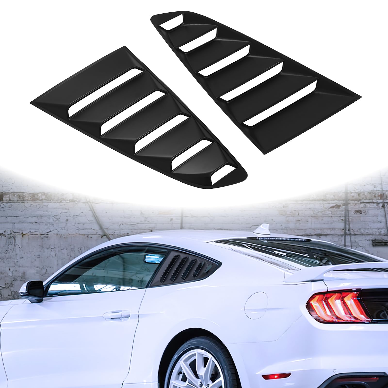 Side Window Louvers Compatible with 2015-2022 Ford Mustang Classic Style Black ABS Plastic Sun Shade Rear Windshield Cover Vents