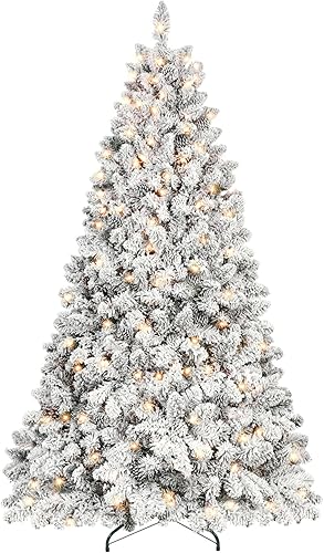 Miniatura 8 de Árbol de Navidad flocado de 6 pies, pino artificial flocado, árbol de Navidad con bisagras flocadas con cono de pino, base de metal reforzada y