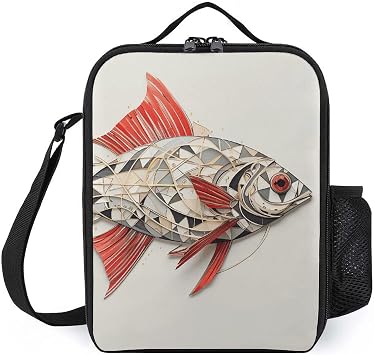 Lunch Box Lunchbag for Women Men Leakproof Cooler Tote Bags Collage Fish Pattern Insulated Lunchbox Reusable Cute Lunch Pail Bag Cooler Lunch Container for Work Picnic Travel