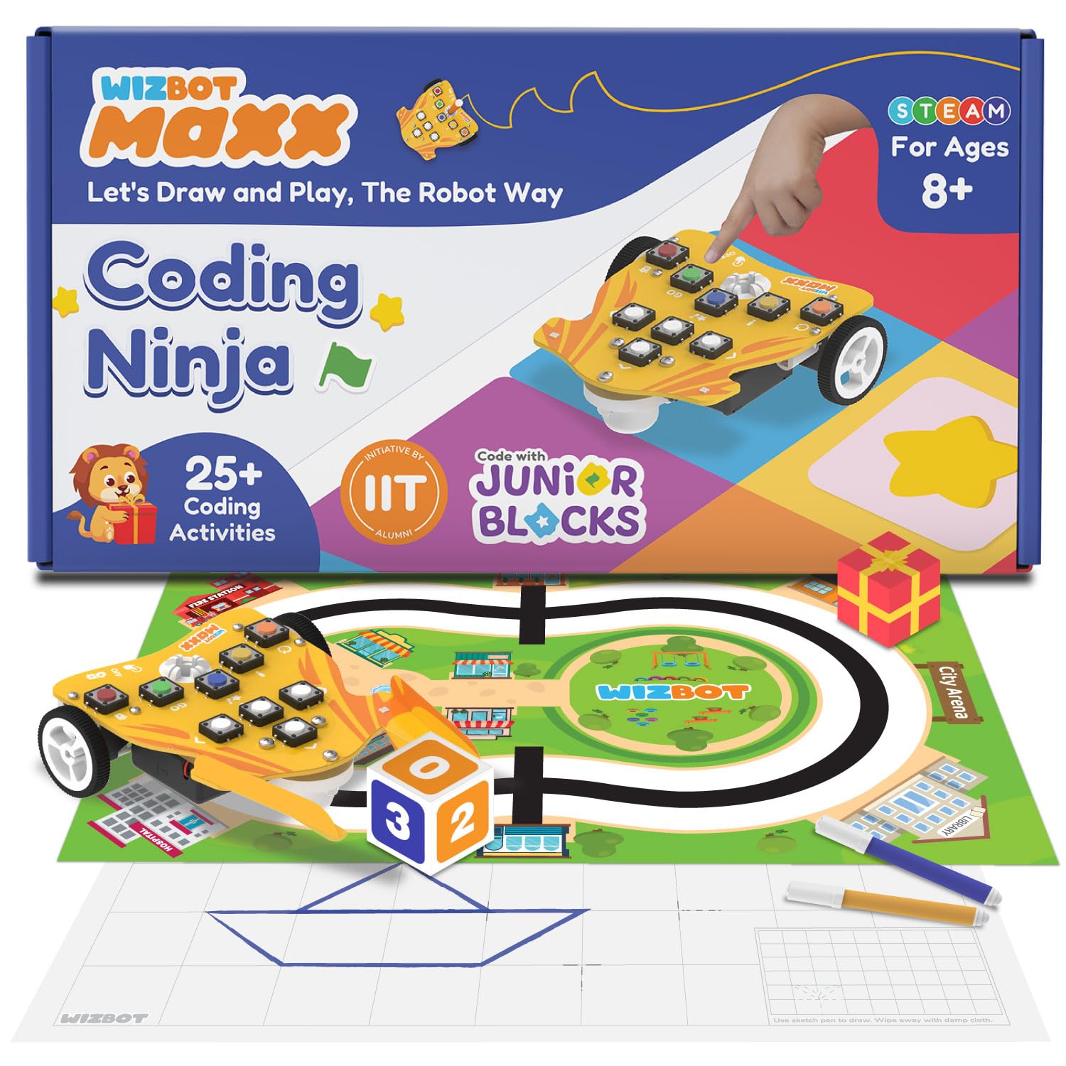 Wizbot Maxx Coding Ninja Screen-Free Robot Toy Kit for Kids Age 8+ Boys and Girls| Learn to Code, Solve Puzzles, Play Games and Draw with Robot | 25+ Screen-Free Activities | Perfect for Gifting-image-33