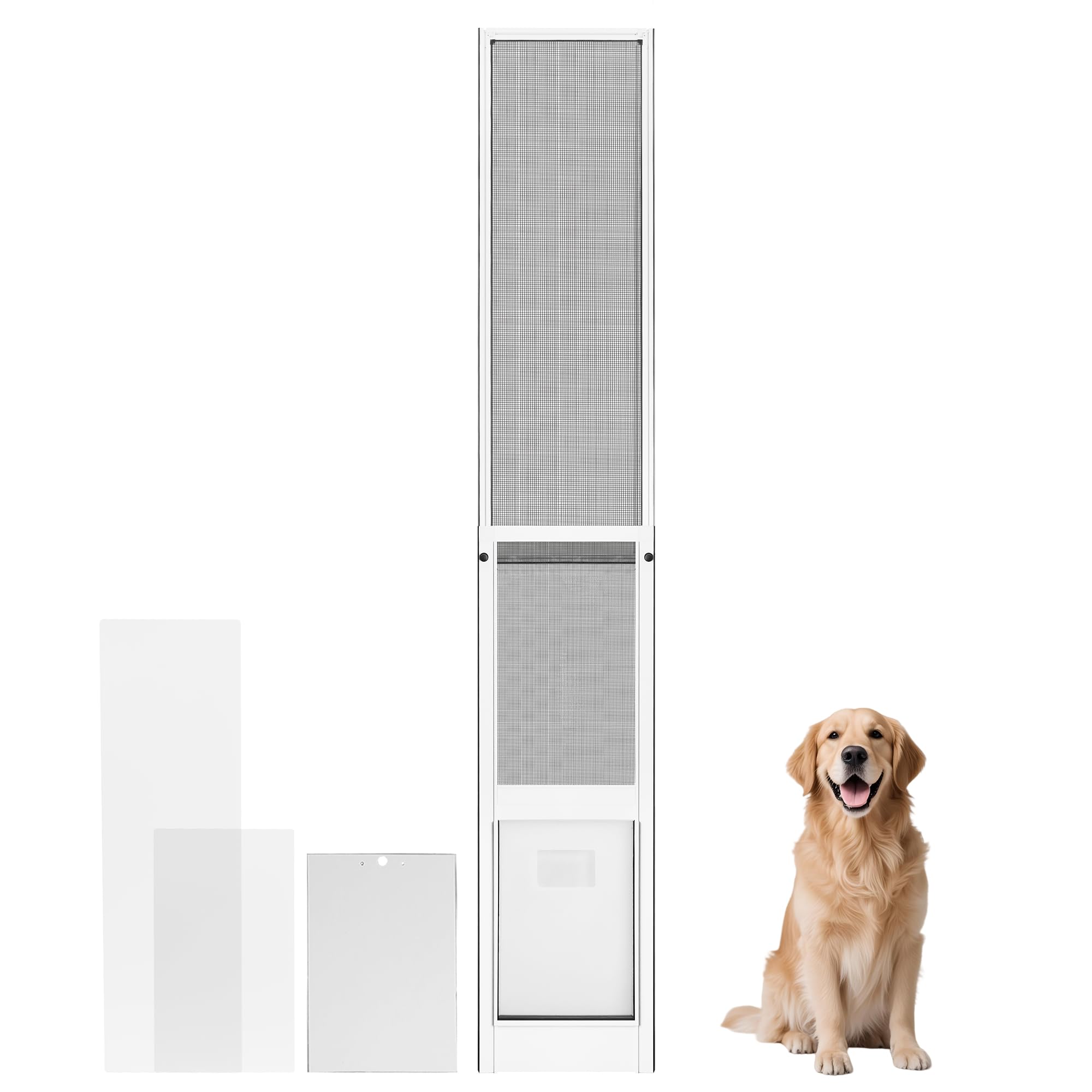 Photo 1 of ***MISSING PARTS*** FAMIGRO Dog Door for Sliding Glass Door, Patio Doggy Door Insert for Sliding Door for Large Dogs, Height Adjustable from 44" to 84", Flap Width: 11 inch