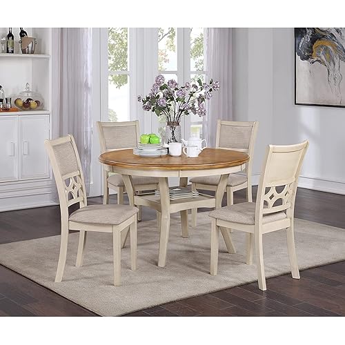New Classic Furniture Mitchell 5-Piece Dining Set with 1 Table and 4 Chairs, Beige and Brown
