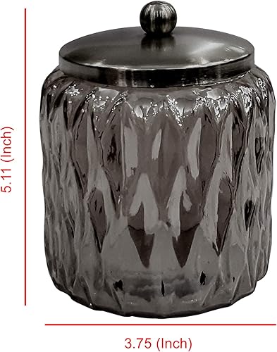 Miniatura 4 de nu steel GLA328D-1 Glacier Collection - Frasco organizador de almacenamiento para encimera de baño, vidrio con acabado negro, para hisopos de