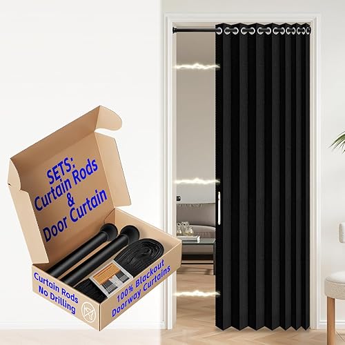 AJAZZ Cortinas de puerta corredera 100% opacas para puertas, puertas de acordeón para puerta, cortina magnética para puerta para dormitorio, sala de