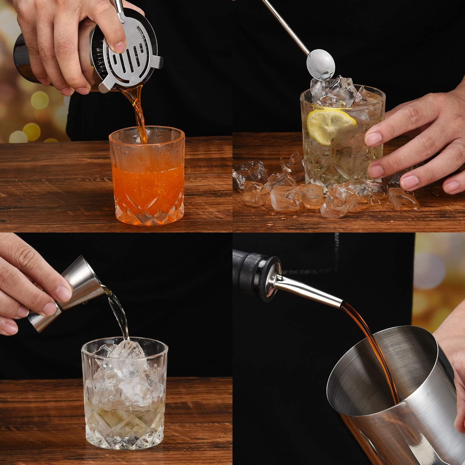 HORITEK Home Bartender Kit: 12-Piece Bar Tool Set with Stylish Bamboo Stand - Perfect Home Bartending Kit and Martini Cocktail Shaker Set with Recipes Booklet for an Awesome Drink Mixing Experience