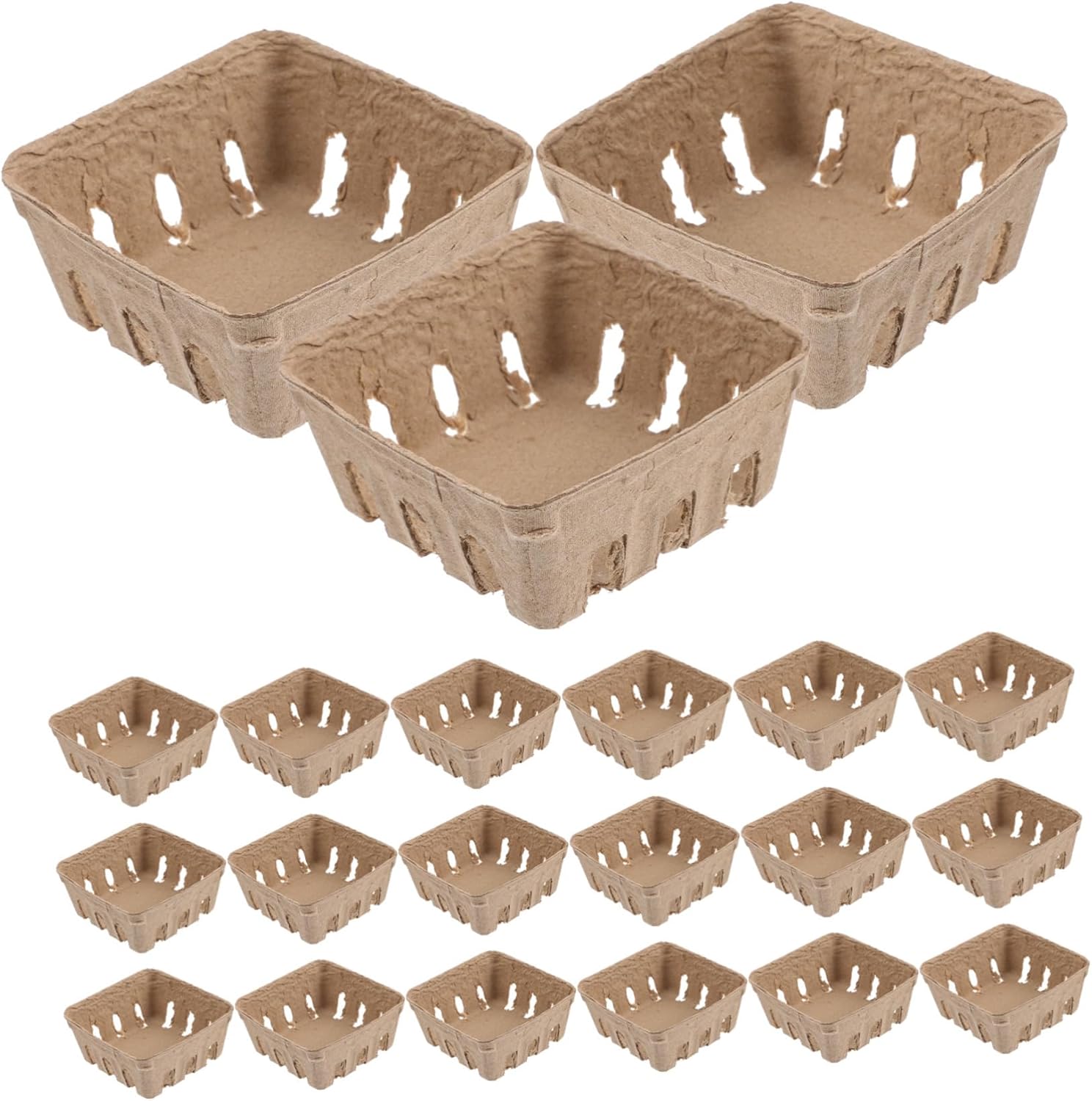 MAGICLULU 50Pcs Biodegradable Paper Berry Basket Pulp Fruit Tray for Strawberries Raspberries and Blueberries Kitchen Storage Household Fruit Containers