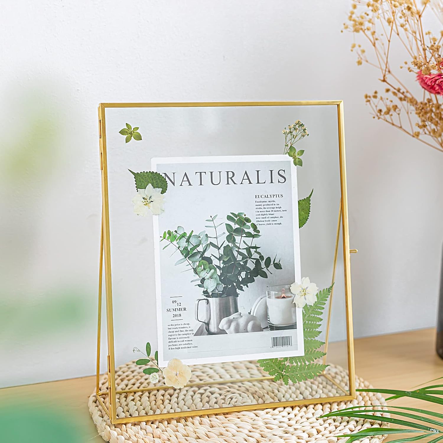 Gold Floating Picture Frame Set of 2, 10"x12" Glass Pressed Flower Picture Frames, Tabletop Standing Glass Floating Frame for 8x10 Photo Display