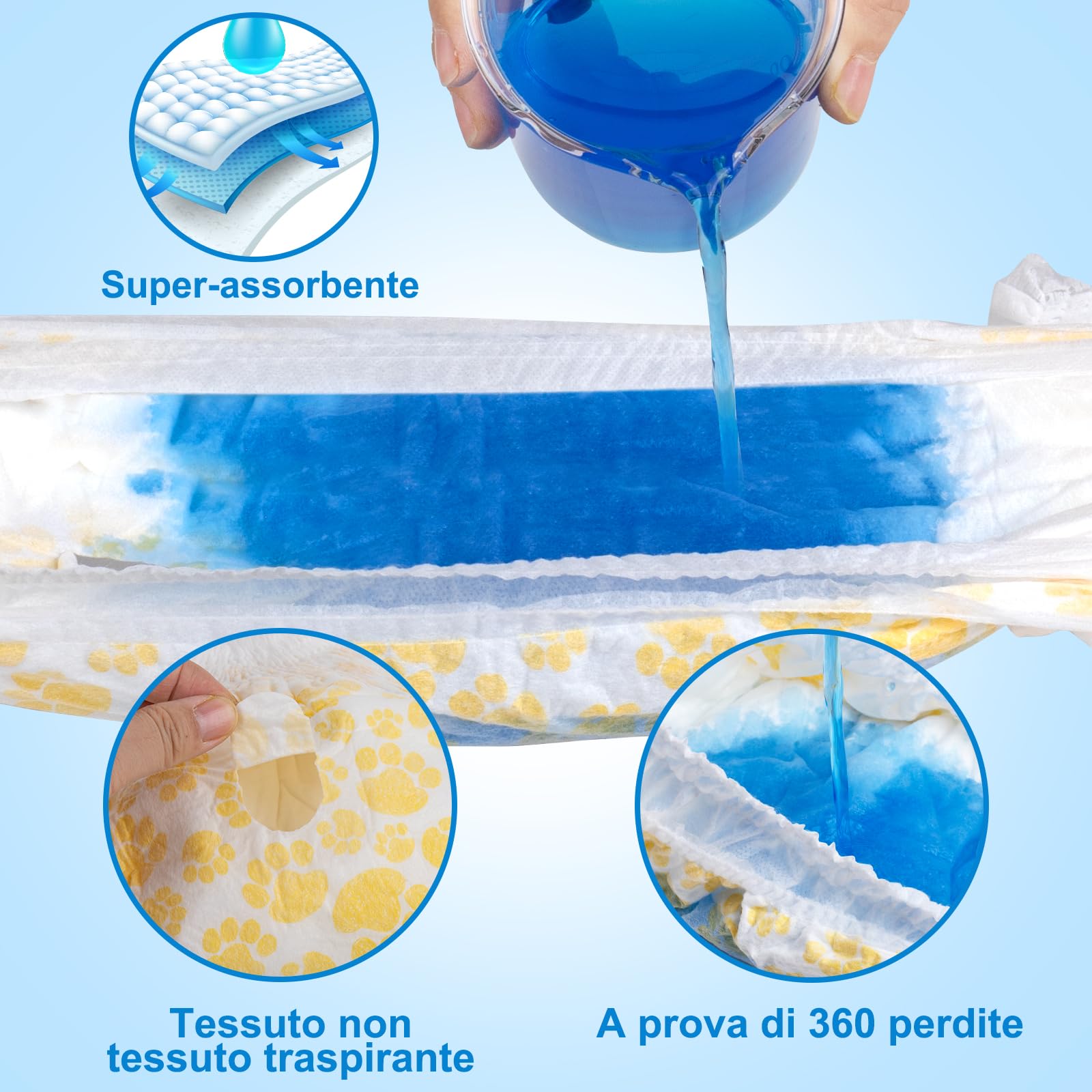 Flying Paws Pannolini Cane Femmina, L-15, Pannolini per Cani Femmina con Elastico in Vita Completamente Avvolti, Assorbimento a Tutto Tondo e a Prova di Perdite, Usa e Getta Per Cani