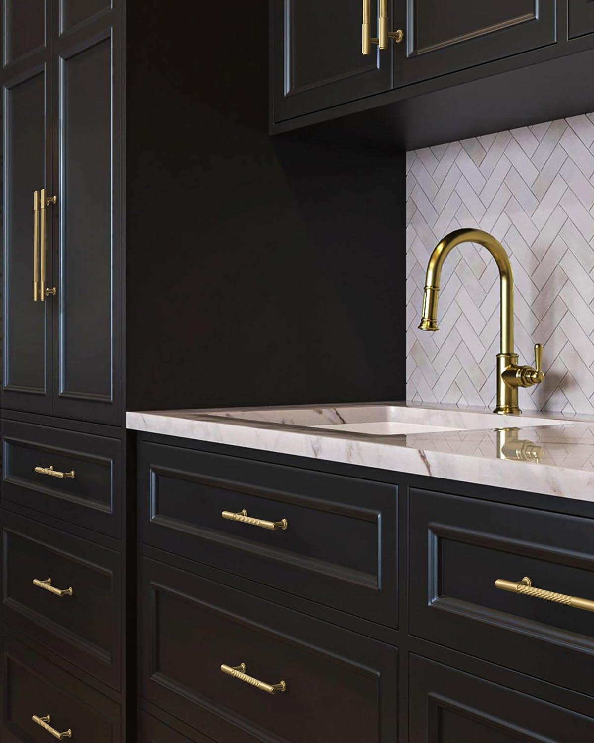 9BUILD 10 Pack 5 Inch(128mm) Brushed Gold Cabinet Pulls Kitchen Cabinet Handles Kitchen Cabinet Hardware Gold Handles for Cabinets Cupboard Drawer