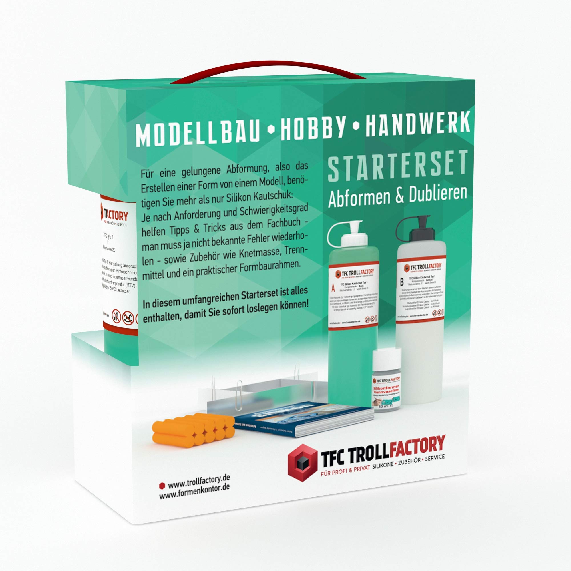 TFC DIY Silikonformen Starterset | Set zum Selber Herstellen von Silikonformen für Gips, Beton, Kerzen und Mehr | Silikon Kautschuk, Abformmasse, inklusive Anleitungsbuch