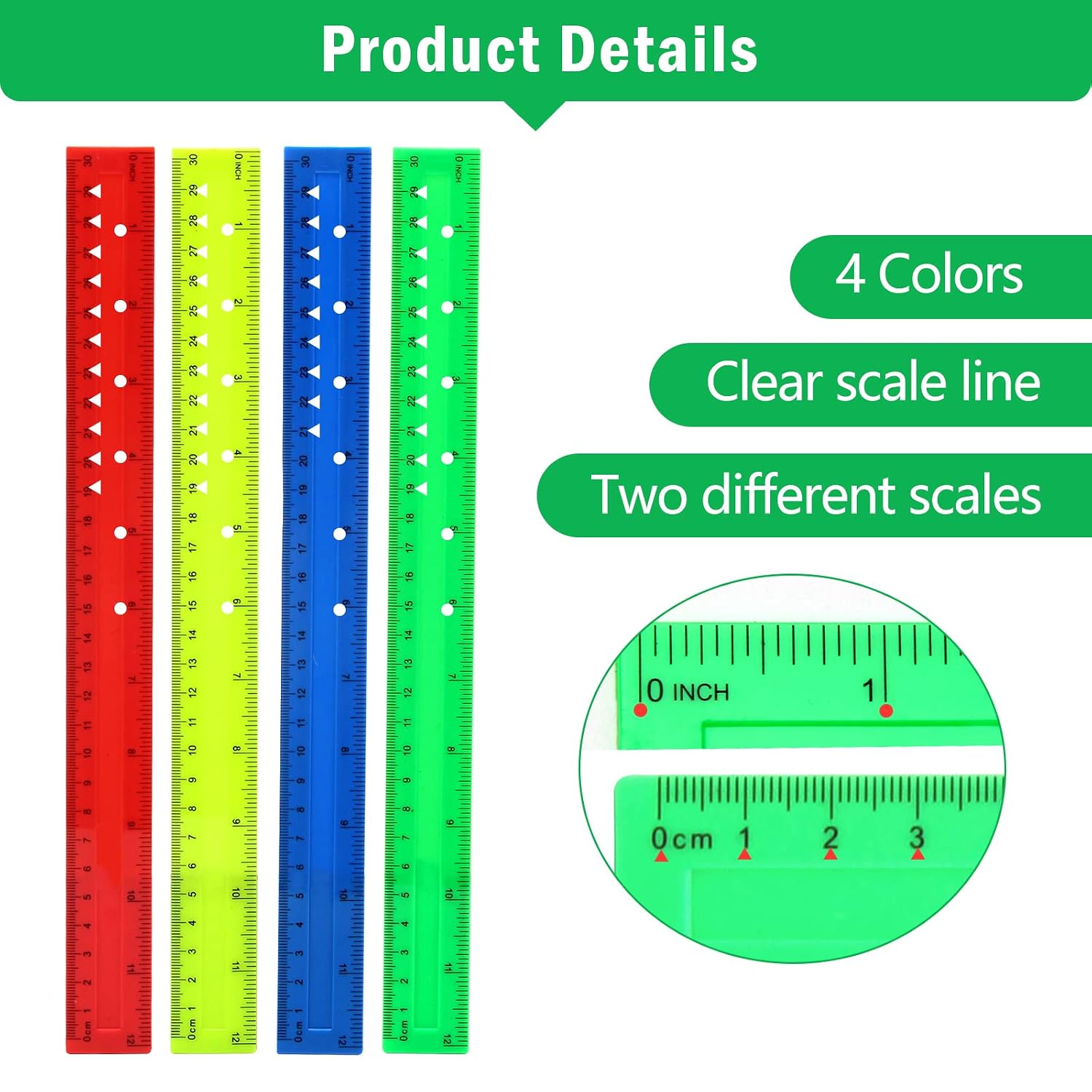 30cm Ruler Display Windspeed 30cm Rulers Pack, 20Pcs Colorful Rulers Flexible Plastic ...