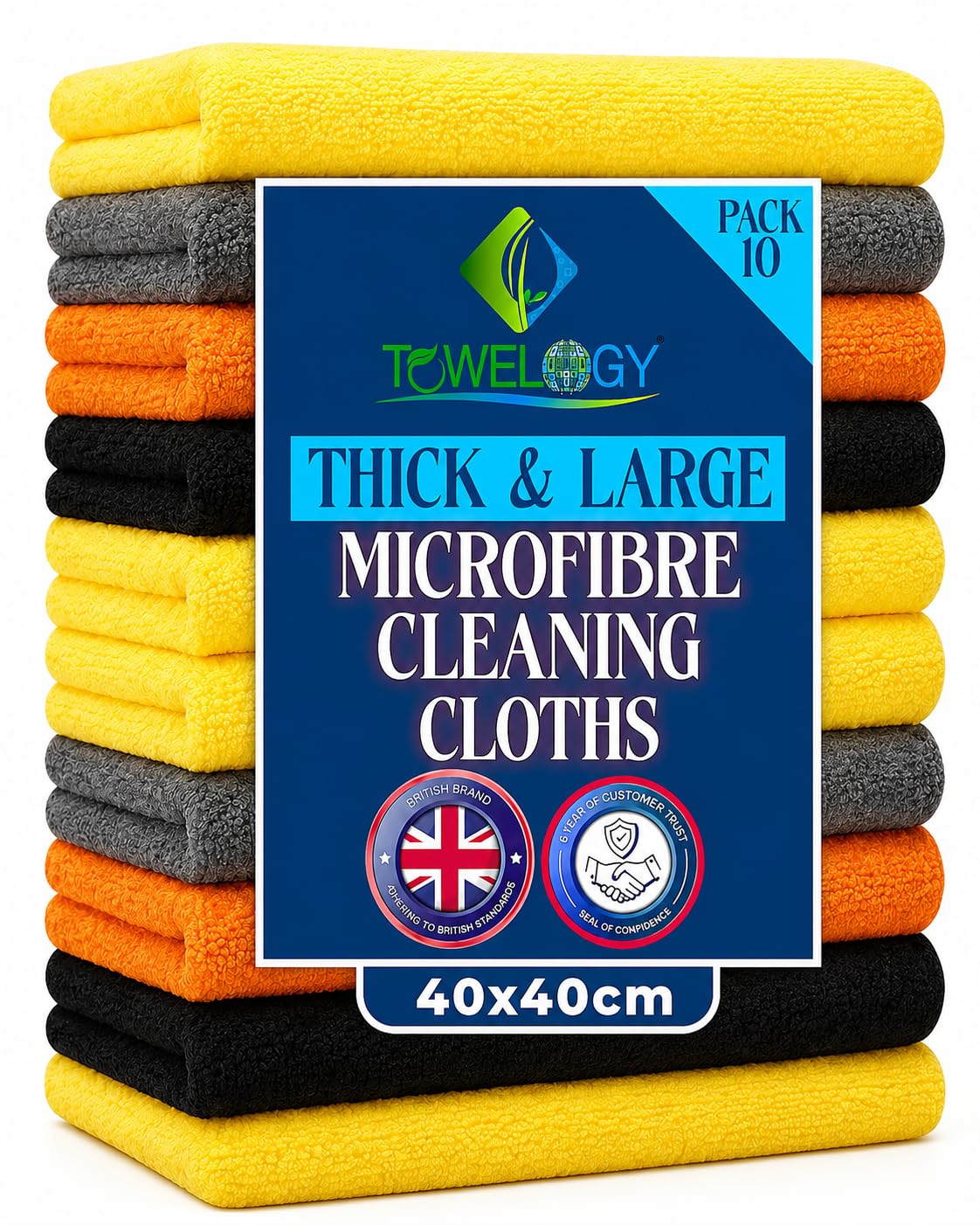 Towelogy® Heavy Duty Microfibre Cleaning Cloths for Home All Purpose - Larger, Thicker, More Absorbent Cleaning Cloth - 100% Lint Free Micro Fibre Cloths for Kitchen, Bathroom and Home (Assorted)