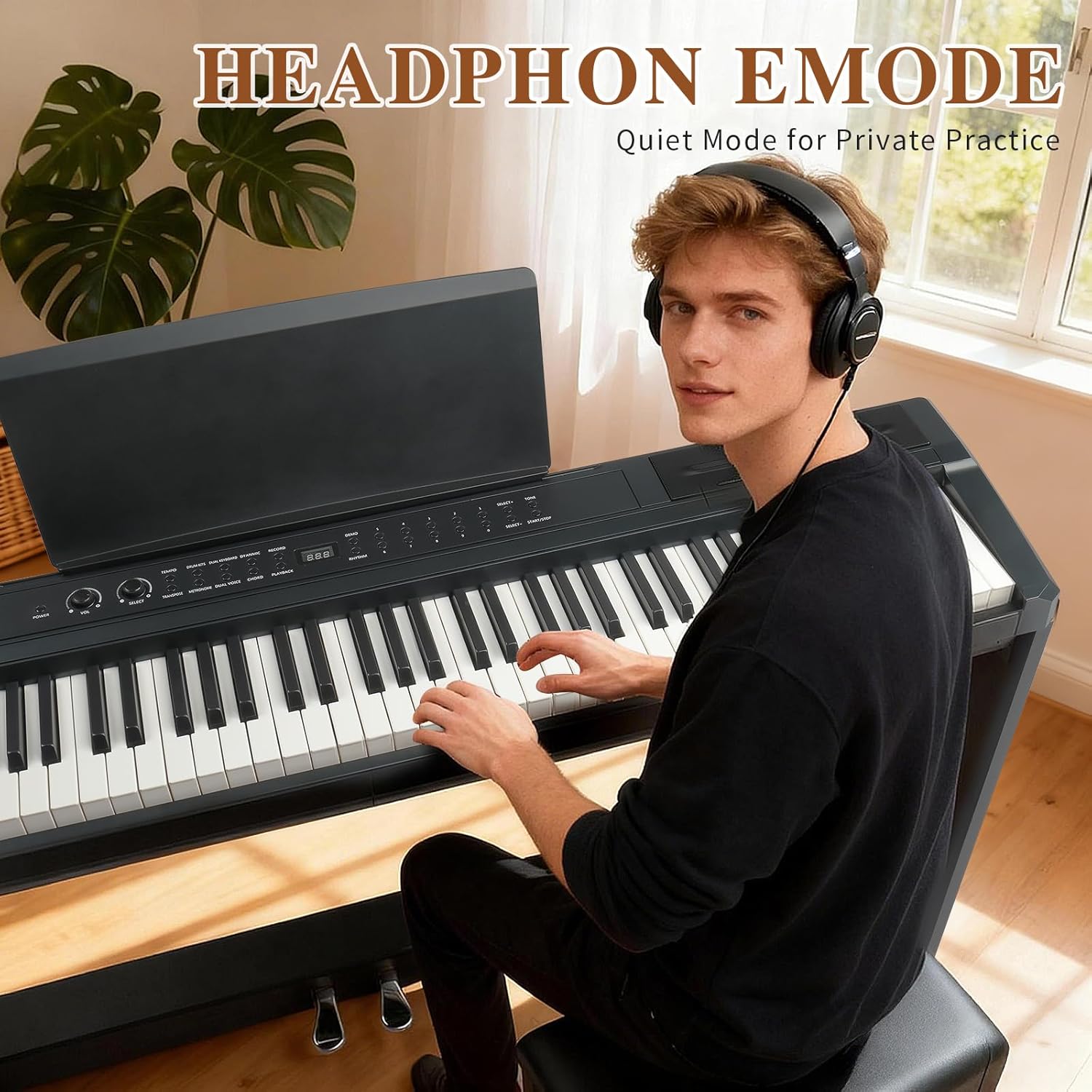 Ktaxon 88 Key Fully Weighted Keyboard Piano Hammer Action Digital Piano with Removable Stand, MIDI & Bluetooth Functionality, Customizable Tones, Split Keyboard, Includes Headphones, Dust Cover(Full)
