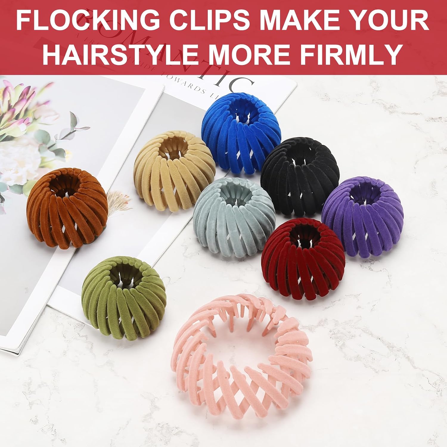 Bird Nest Magic Hair Clip, Hairs Maker Flocking Ponytail Holder Hair Barrettes Accessories Shaper for Women Girls Hair Ties Curly Hairs (4 Pack, Black/Pink/Green/Caramel) image 3
