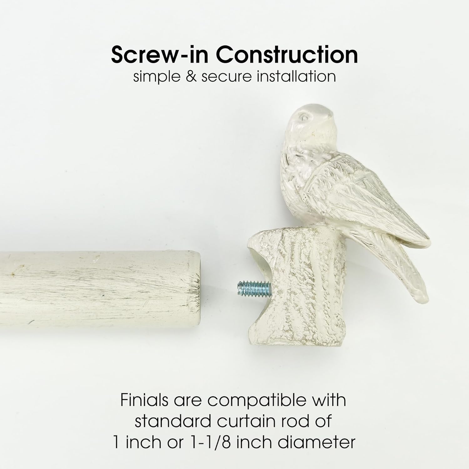 ILAISIHOME装飾カーテンロッドフィニアル、プリティポリレジンホワイトバードフィニアル、2個セット、直径1インチまたは1-1/