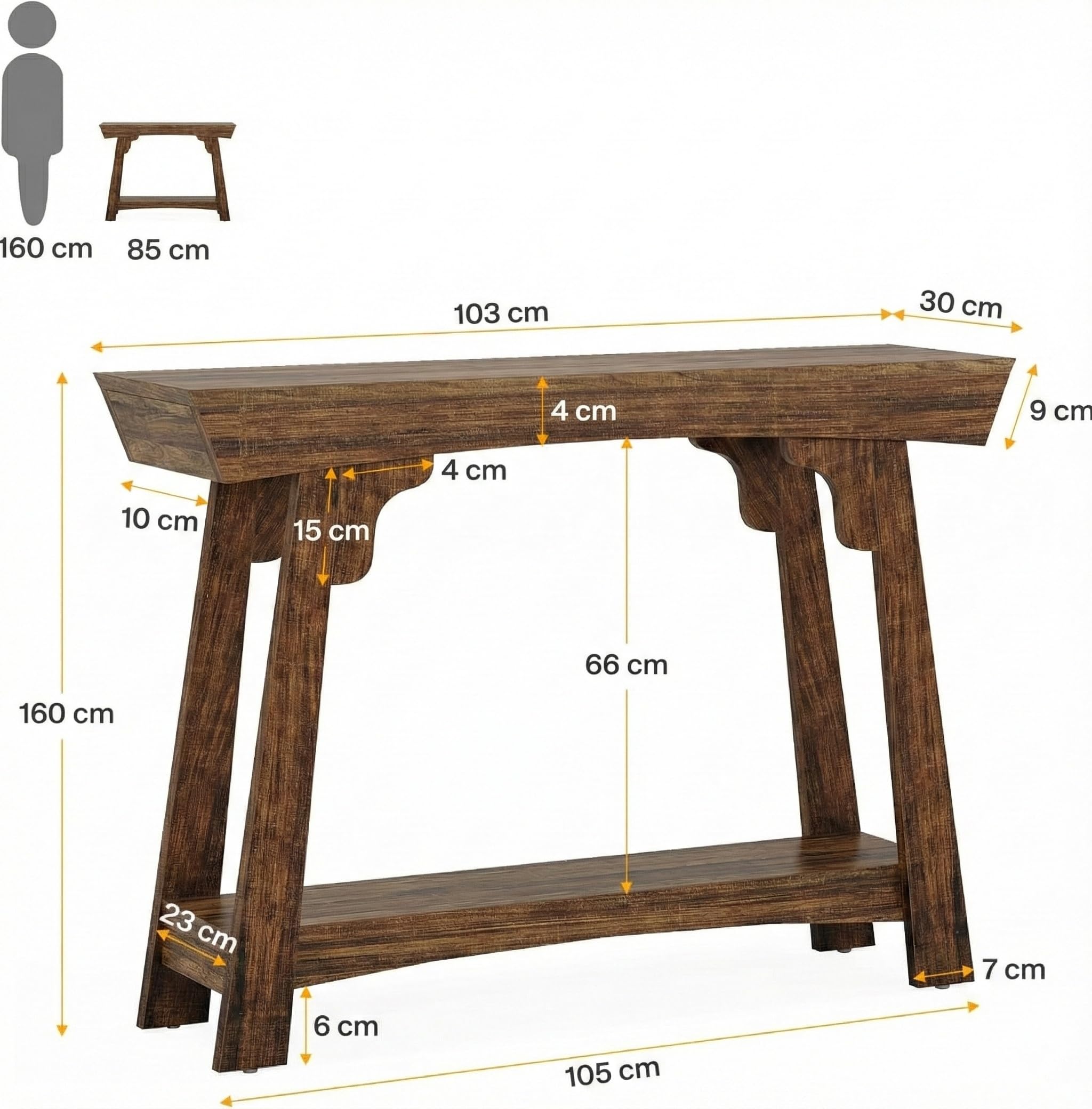 Lailang 105cm Consolle Ingresso, Mobile Corridoio Stretto E Lungo, Mobiletto Ingresso Salvaspazio, Consolle Legno, Mobile Dietro Divano, 105 x 30 x 85 cm, Marrone Rustico