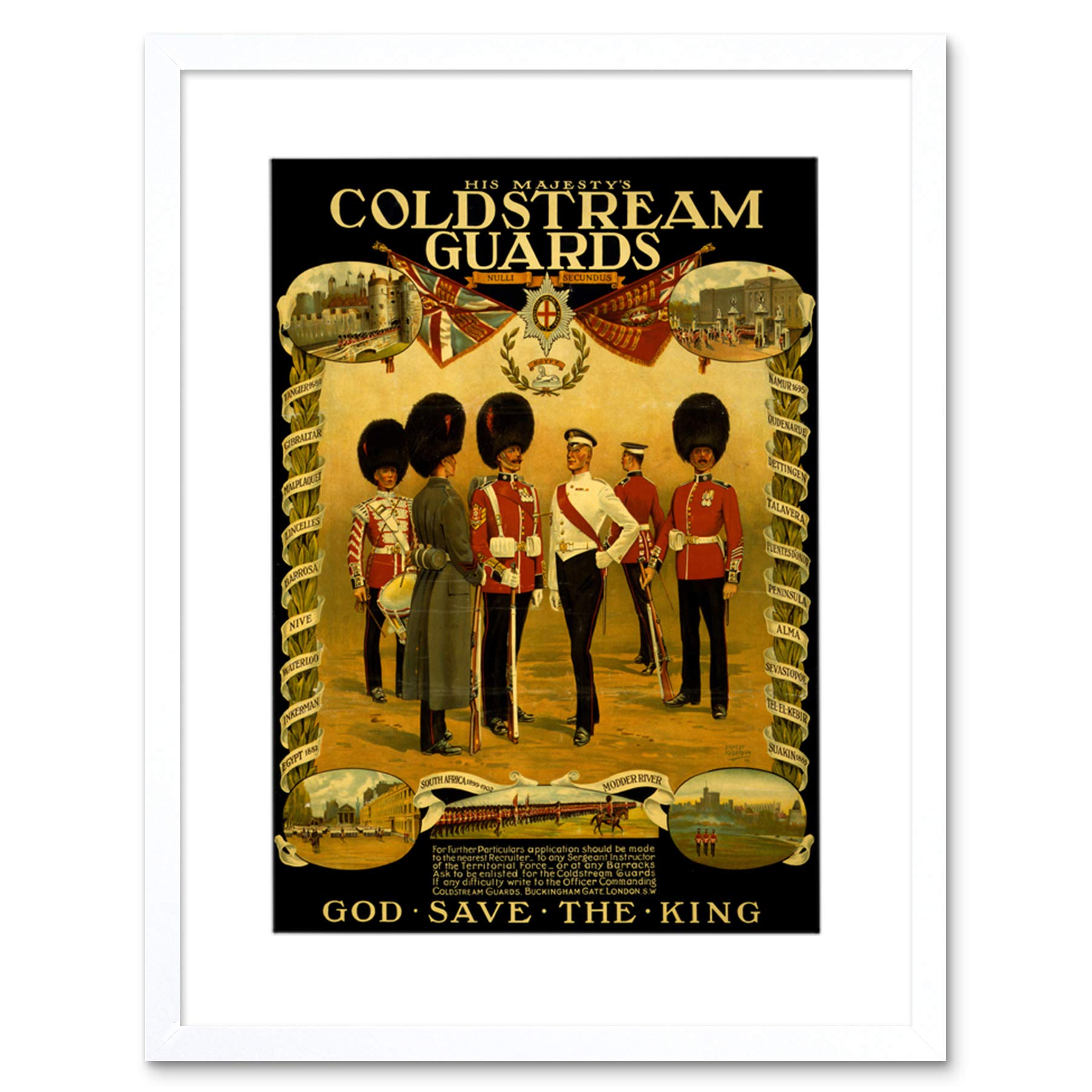 Wee Blue Coo Vintage Ad War WWI Britain Enlist Coldstream Guard King Framed Wall Art Print