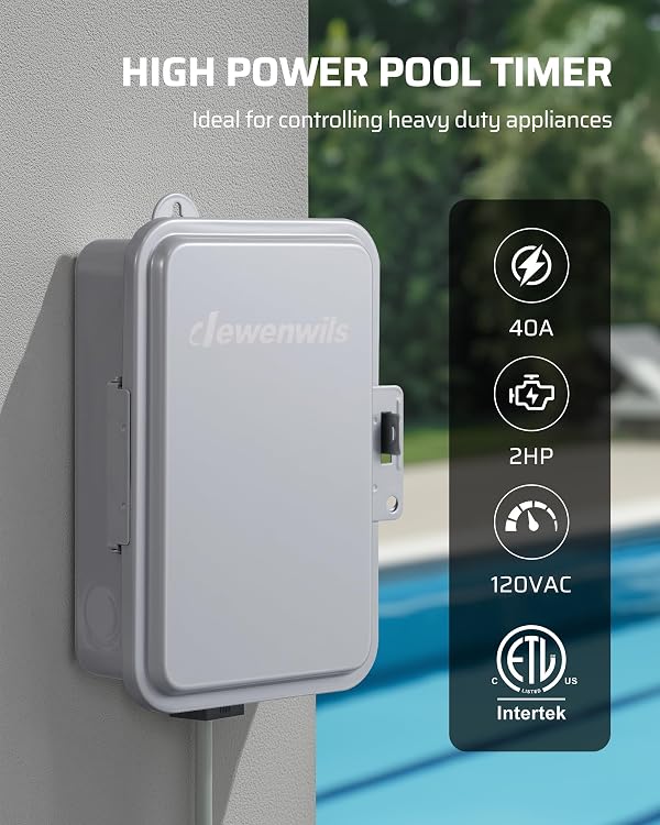 DEWENWILS 24-Hour Mechanical Timer Switch - 120VAC SPST, 2HP 40A, Metal Enclosure, Heavy Duty, Manual Override, Ideal for Pool Pump, Water Heater, Lights and Fans, Weatherproof, ETL Listed, Gray by DEWENWILS - Image 2
