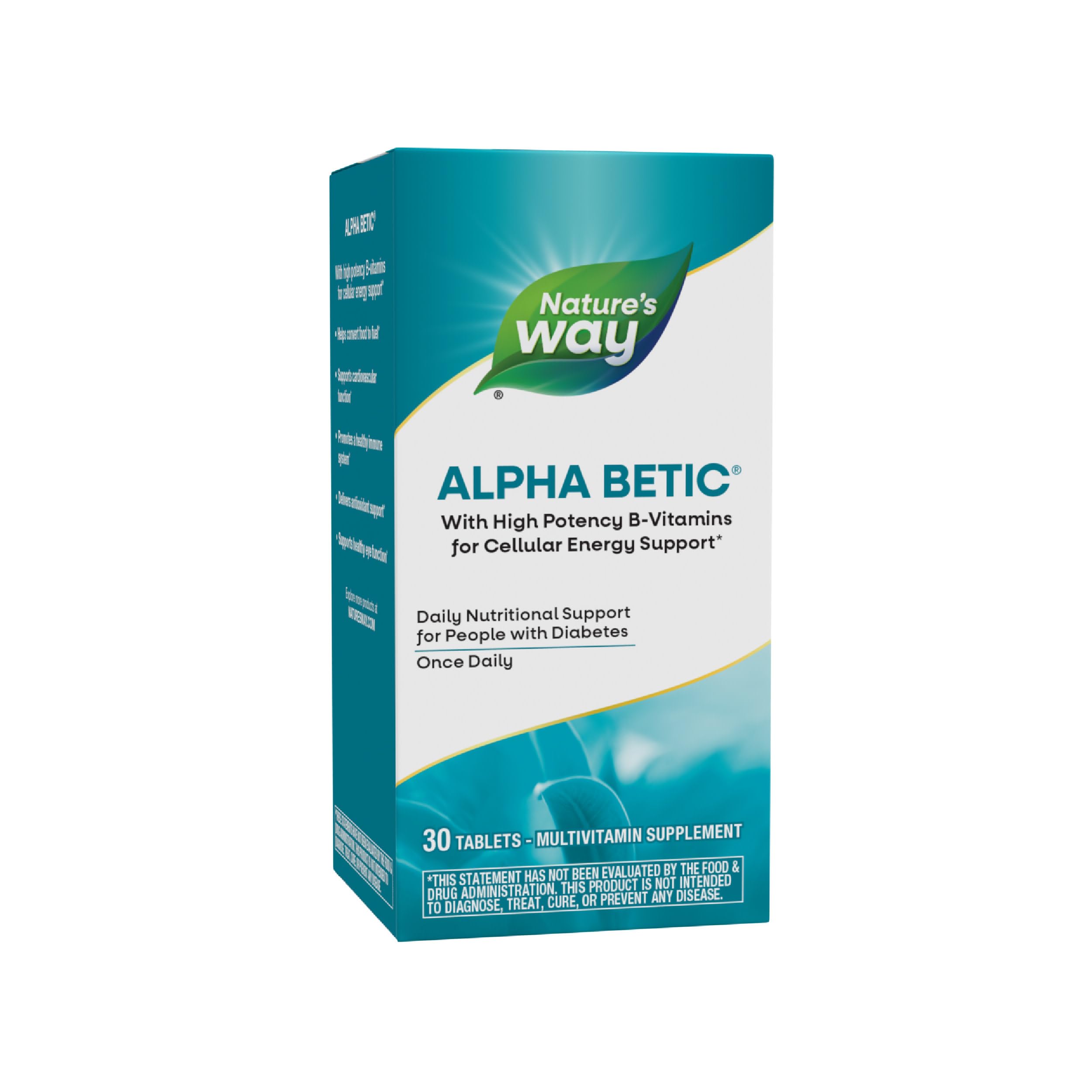 Nature's Way alpha betic, Diabetic Multivitamin for Daily Nutritional Support, with B-Vitamins for Energy Metabolism Support*, Alpha Lipoic Acid, Taurine, Lutein, 30 Tablets