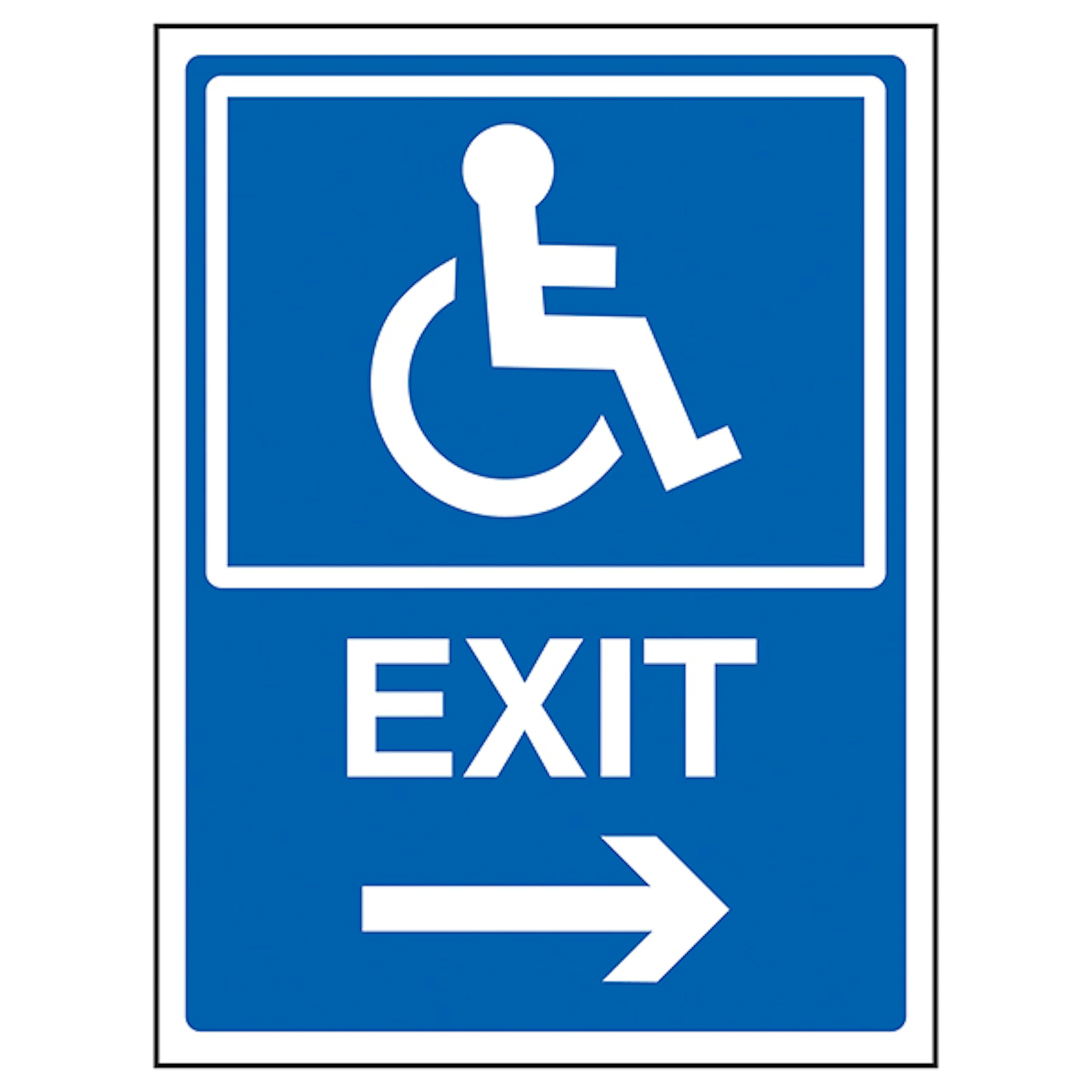 V Safety Disabled Exit Arrow Right 200 x 300 mm - Blue Rigid Plastic Safety Sign