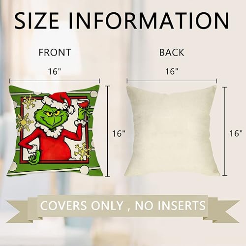 Miniatura 2 de Ussap Fundas de almohada decorativas con texto en inglés "Merry Christmas", copos de nieve de árbol de Papá Noel, regalos para decoración del hogar,