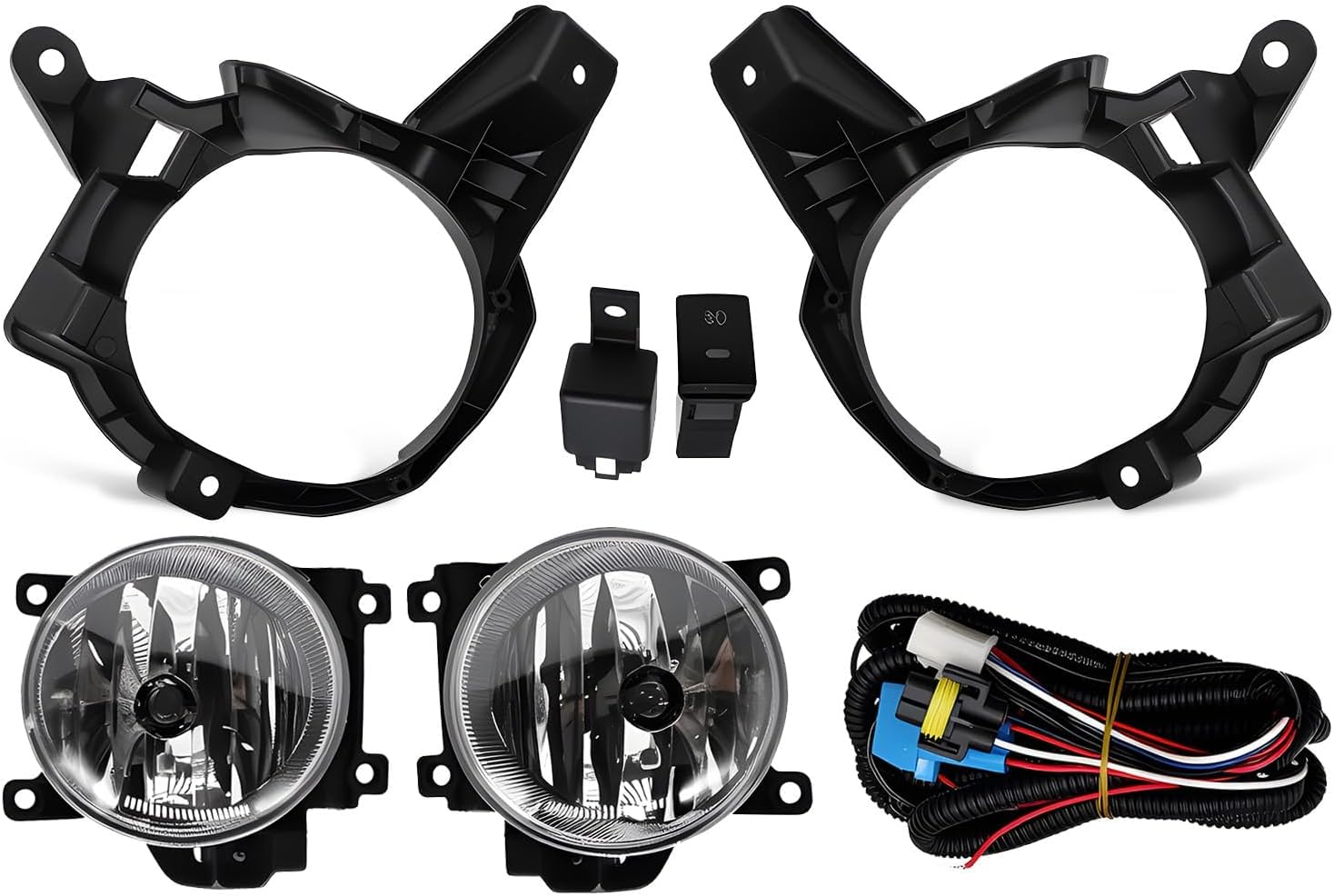 Pair Fog Light Assembly Compatible with R-A-V 4 2013 2014 2015 Passenger and Driver Side Fog Lamp w/Switch Wiring Harness & H16 12V 19W Halogen Bulbs Left and Right TO2593130 TO2592130