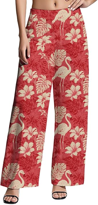 LOAIHA Womens High Waist Wide Leg Pants Summer Fruit Print Palazzo Trousers Lightweight Beach Vacation Lounge Wear