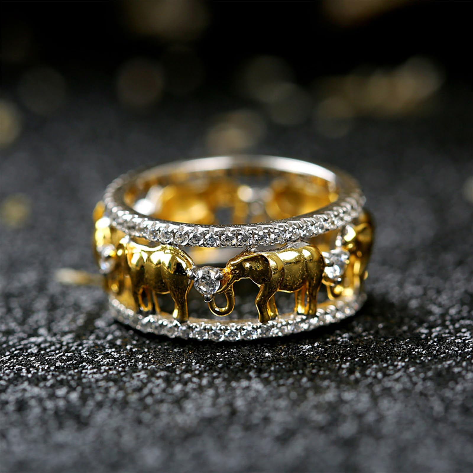 Jeulia 1,5 Quilates Elefante Anillo de Boda para Mujer, Chapado En Oro de 18 Quilates, Anillo de Compromiso Dos Tonos Circonitas Cúbicas Regalo Romántico Aniversario