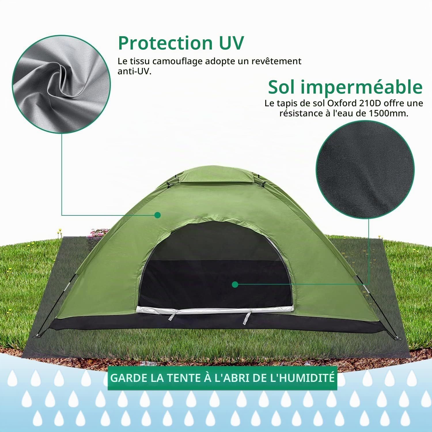 Tente de Camping 2 Personnes Imperméable, Tente 2 Places Randonnée Ultralégère, Facile à Installer Petite Taille de Rangement, Tente Camping pour Le Plein air, Le cyclotourisme, Trekking