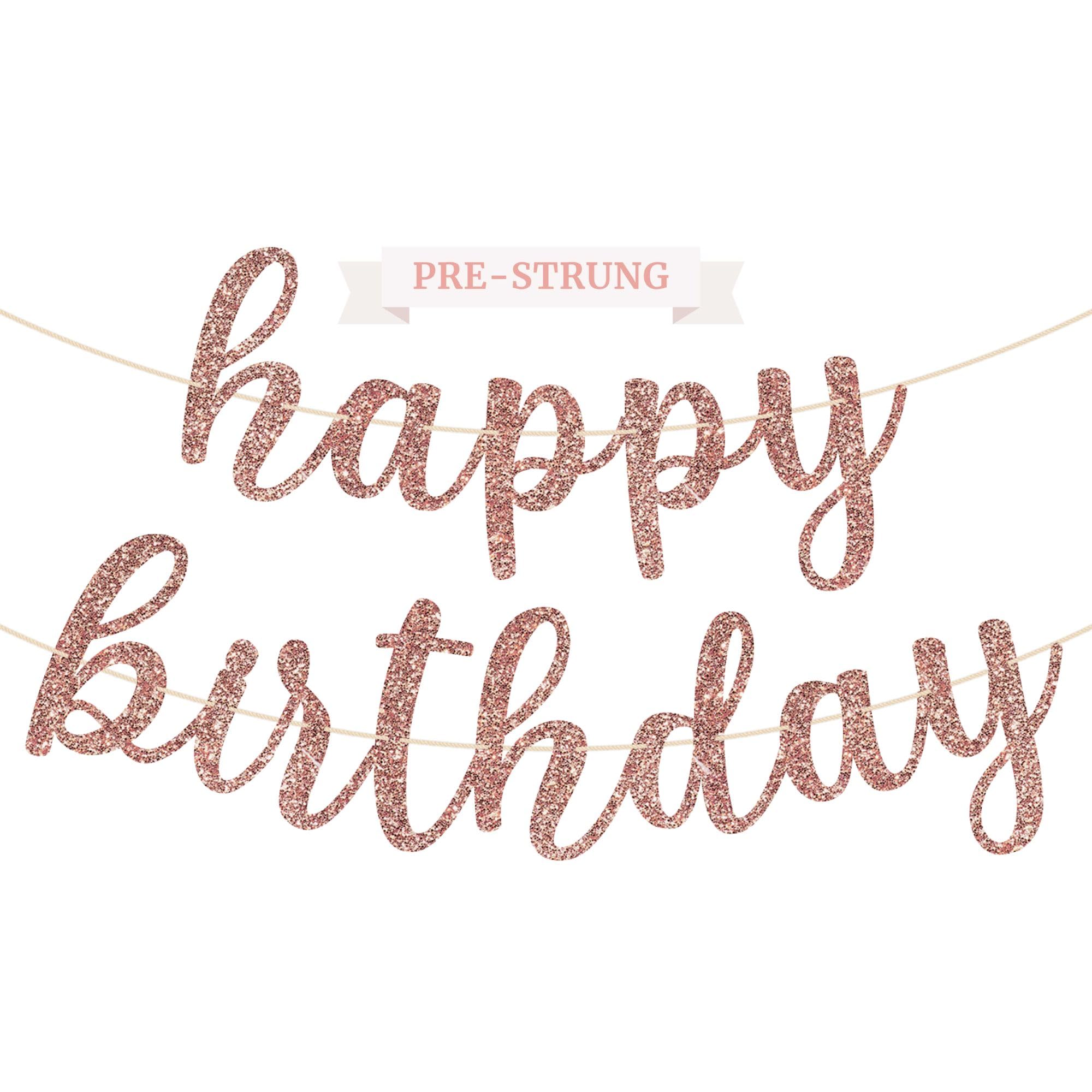 Vorbespannte Happy Birthday Banner – kein Basteln – Rotgold Glitzer Geburtstag Banner in Schrift – Vorbespannte Girlande auf 1,8 m langen Strängen – Rotgold Geburtstag Party Dekorationen & Dekor Did