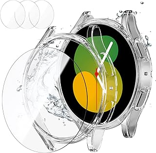 [2+3] Pack Screen Protector for Samsung Galaxy Watch 5/Galaxy Watch 4 40mm,JZK Hard PC Protective Bumper Case + Tempered Glass Screen Protector Film for Galaxy Watch 5/4 40mm Accessories,Clear+Clear