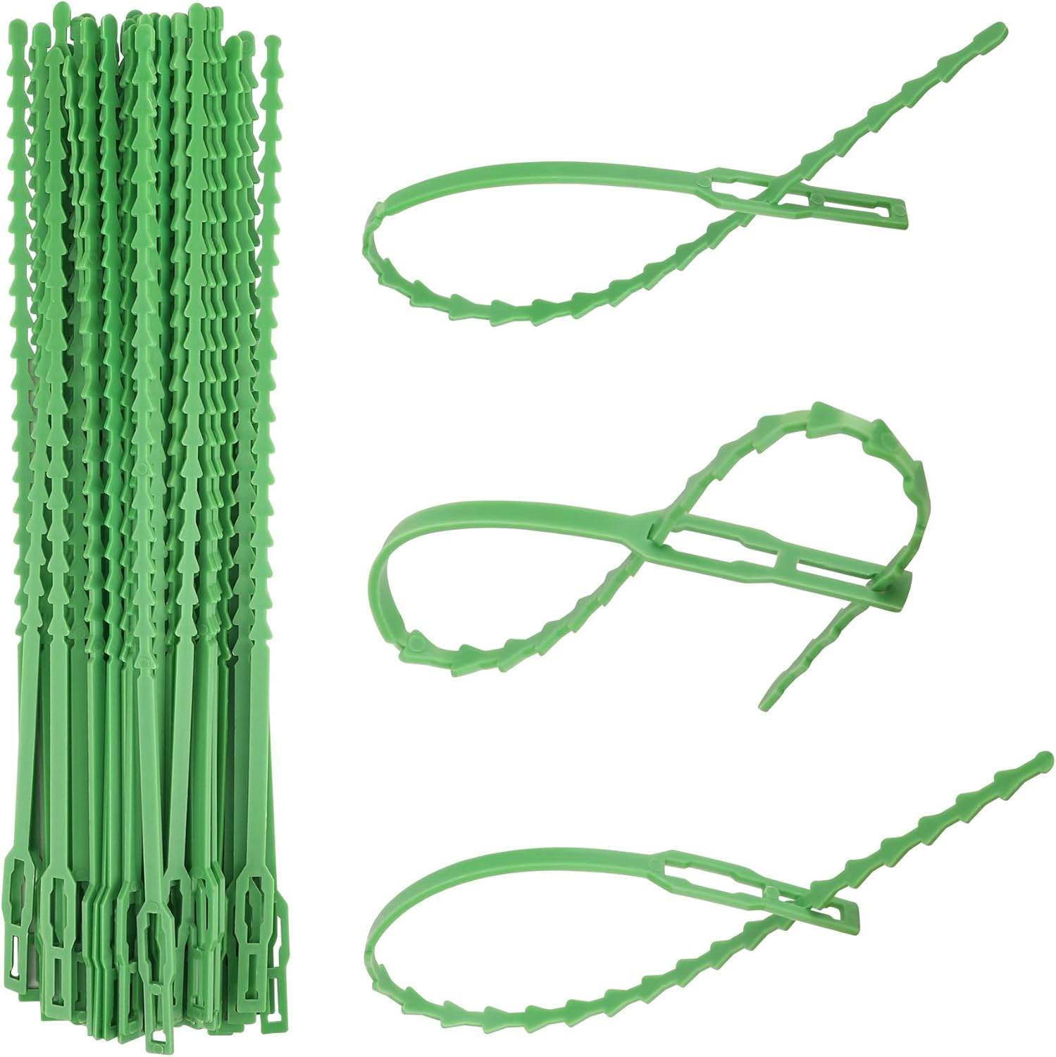SooGree Green Zip Ties, 5 Inch Adjustable Plant Ties, 50PCS Plastic Twist Ties for Outdoor Garden Climbing Plants, Premium Heavy Duty Self-Locking Decoration Tie Wraps Support Tree Shrub Vine