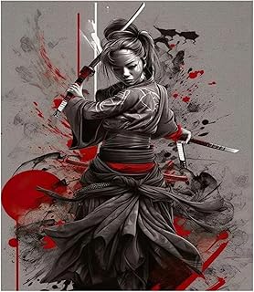 Wandbilder auf Leinwand Japanische Geisha Samurai Frauen Samurai Ninja Poster Leinwand Wand Kunst Malerei Druck Moderne Zimmer Dekor Bilder(E,40x60cm)