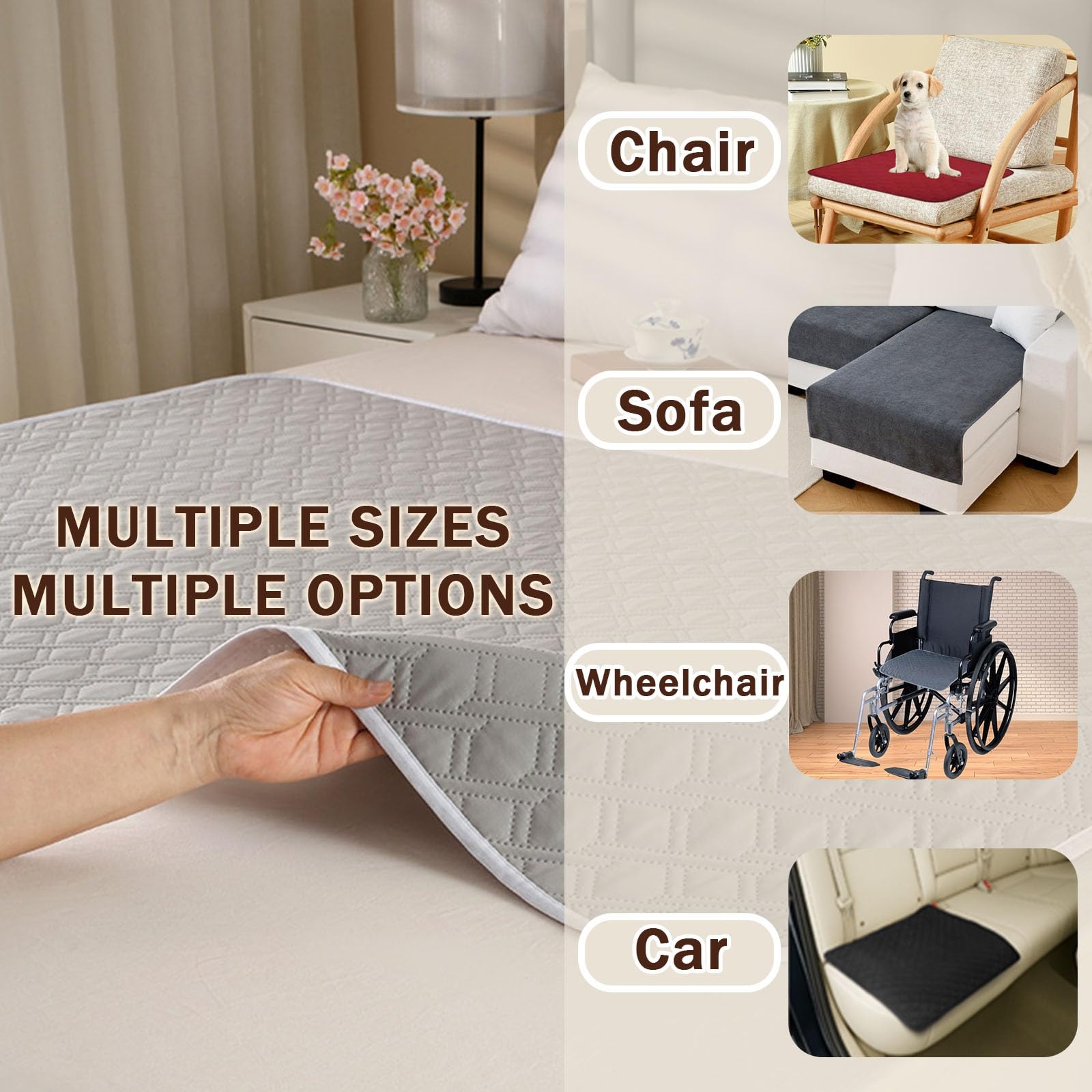 Morbuy Empapadores Cama Lavables Reutilizables para Adultos Niños Empapadores Cama Impermeable Absorbentes Ideal como Salvacamas para Incontinencia, Mayores (210*260cm,MS13 Gris Oscuro)