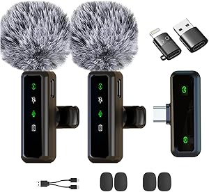 Wireless Lavalier Microphone for iPhone, Android, iPad, Lavalier Microphone for Video Recording -Noise Reduction Lapel Mic…