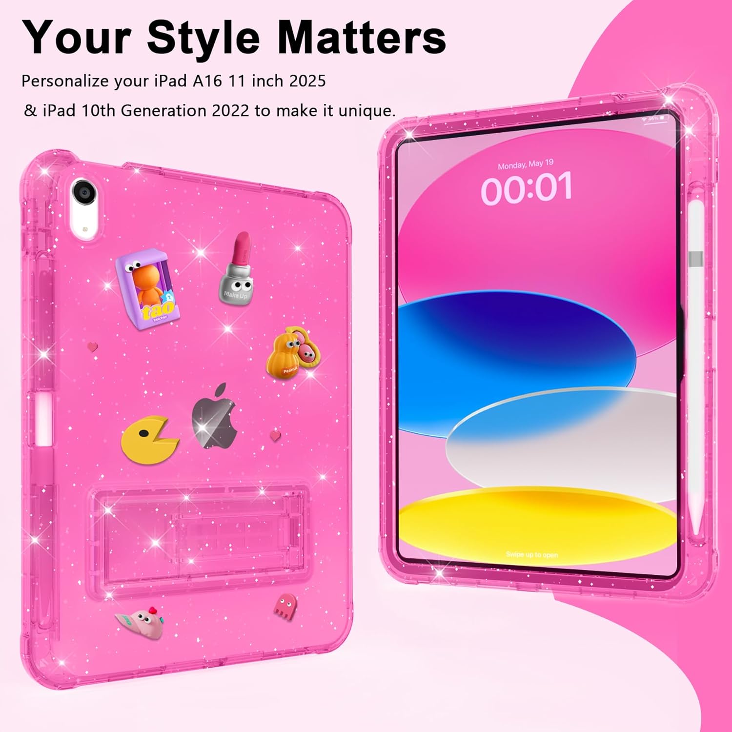 Rantice Case for iPad A16 11-inch 11th Generation, iPad 10th Generation Case 10.9 Inch, Pencil Holder & Kickstand - Slim, Glittery and Shockproof Bumper for Women and Girls, Rosered Glitter - Image 8