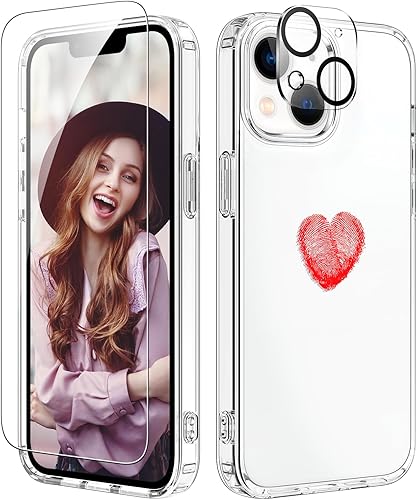 ZQWY Funda compatible con iPhone 14iPhone 13, estética transparente con diseño con protector de pantalla, protector de lente de cámara, a prueba de