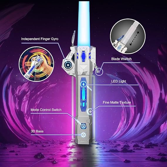 ZYGSEVE Light Saber for Kids - LED Colour Changing Lightsaber Toys With 7 Colors and FX Sounds - Extendable Light Sabers for Halloween Fancy Dress Parties, (Black)
