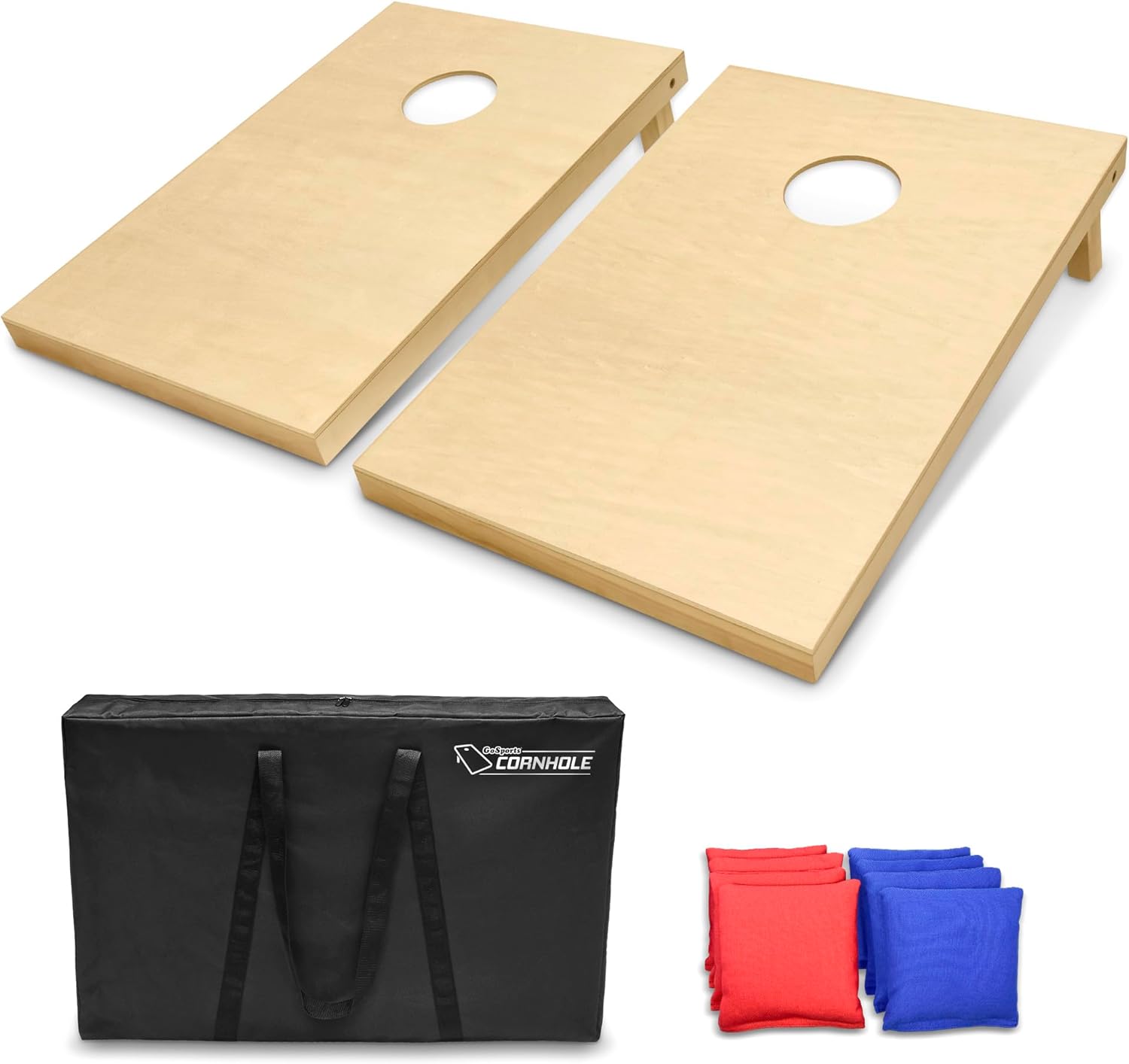 GoSports Solid Wood Premium Cornhole Sets - Choose 4 x 2 ft or 3 x 2 ft - Game Boards Include Set of 8 Cornhole Toss Bags