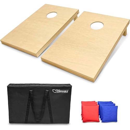 GoSports Solid Wood Premium Cornhole Sets - Choose 4 x 2 ft or 3 x 2 ft - Game Boards Include Set of 8 Cornhole Toss Bags